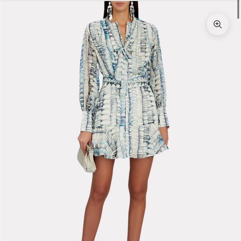 Alexis Abstract Long Sleeve Zayd Blue Belted Printed Georgette Mini Dress Size L